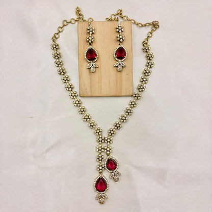 ✨ Floral Ruby Drop Necklace Set | Delicate & Stunning