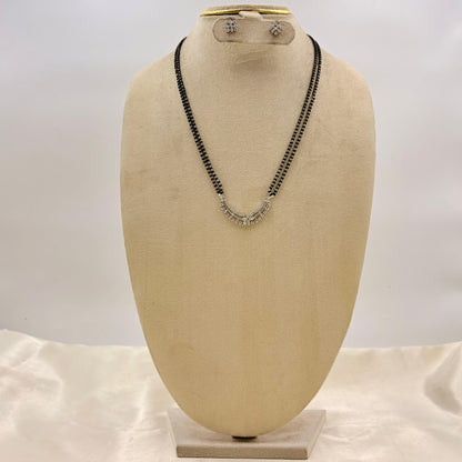 Elegant CZ Curve Bar Mangalsutra with Matching Stud Earrings