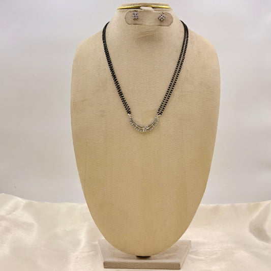 Elegant CZ Curve Bar Mangalsutra with Matching Stud Earrings