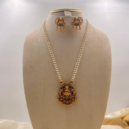 Double Line Pearl Lakshmi Temple Necklace Set