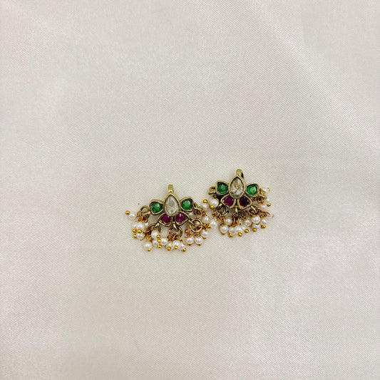 Traditional Kundan Bugudi with Pearl Hangings – Antique Gold Ear Cuff (Pair)