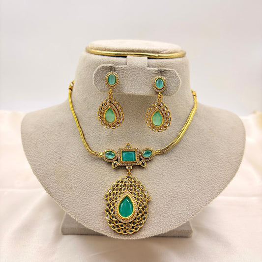 Elegant Green AD Stone Necklace Set with Matching Earrings – Premium Party Wear Jewellery
