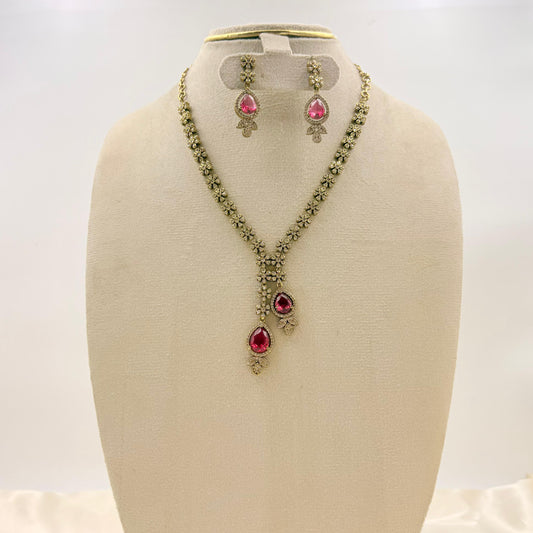 ✨ Floral Ruby Drop Necklace Set | Delicate & Stunning
