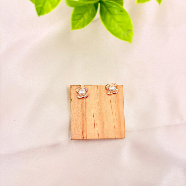 Rose Gold Finish Pearl Floral Stud Earrings