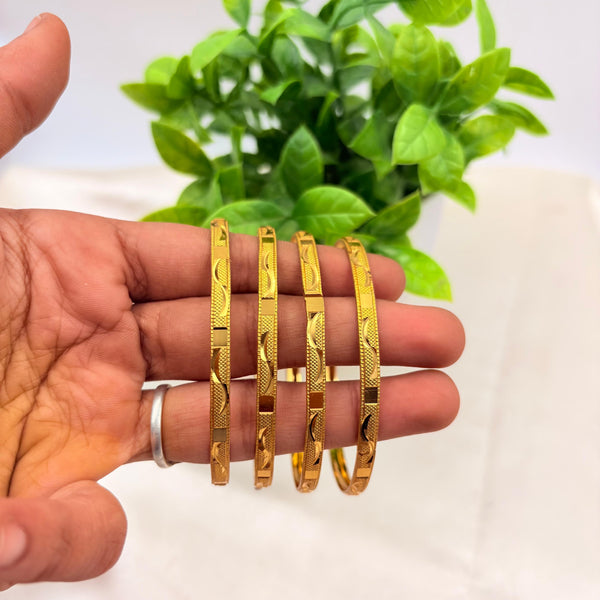 Designer Gold Finish Engraved Bangles | Elegant Traditional Pattern
