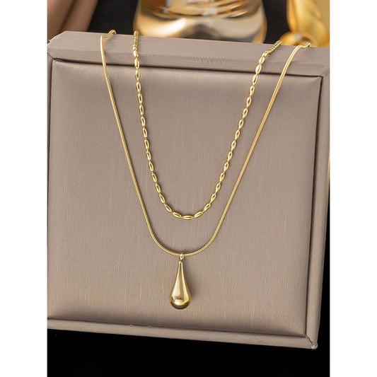 Layered Teardrop Pendant Necklace – Premium Anti-Tarnish Double Layer Gold Necklace