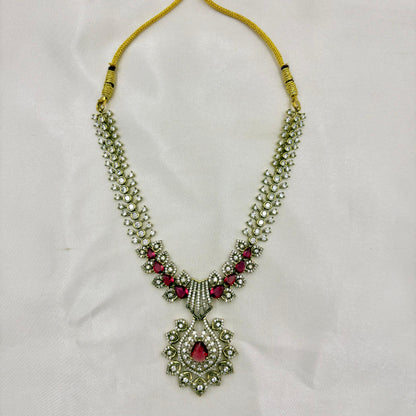 Ruby Stone AD Necklace Set with Earrings – Premium CZ Bridal Jewellery
