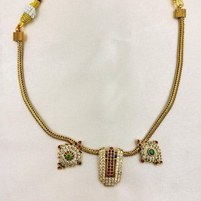 Gold Finish Kundan Choker Necklace with Red & Green Stones