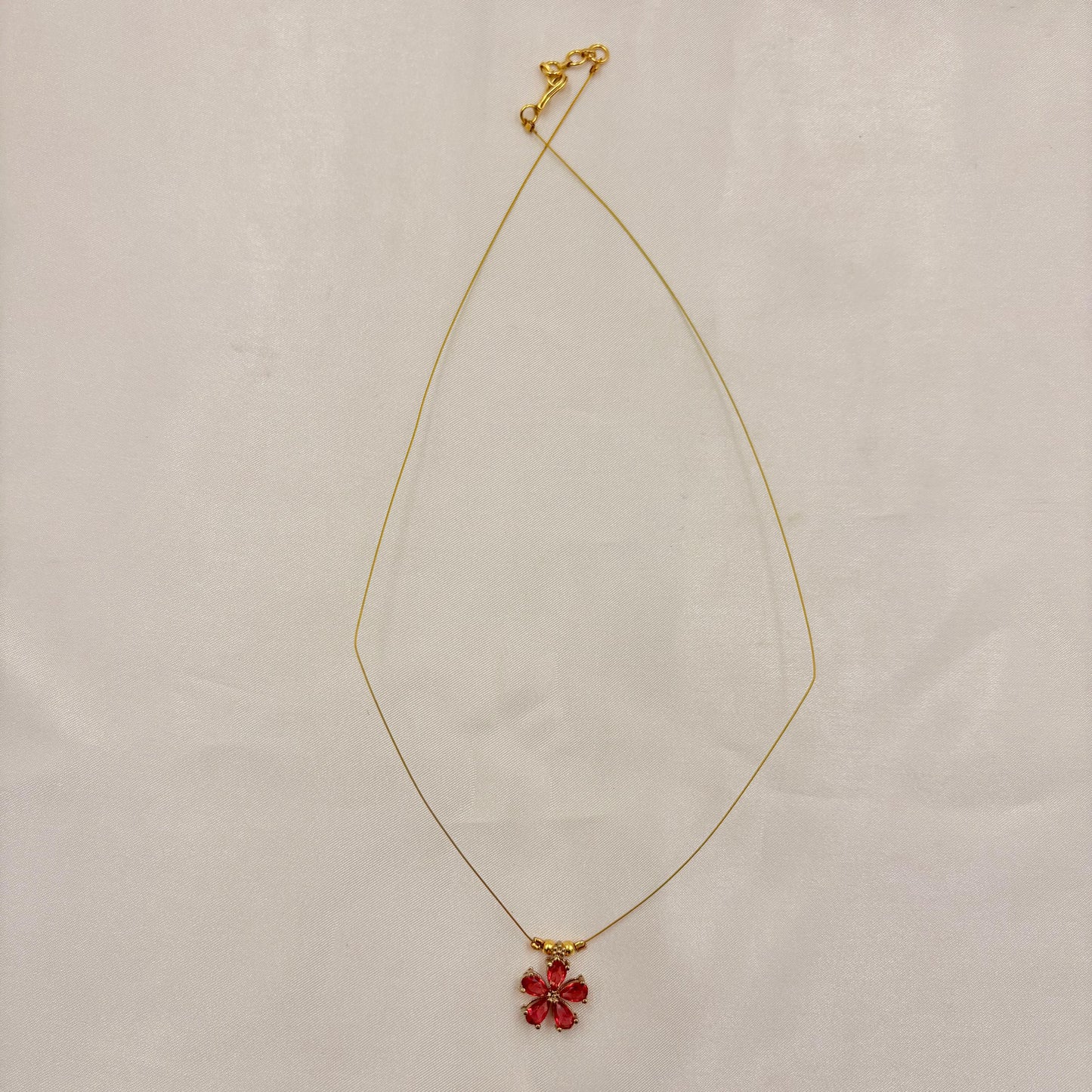 Red Floral Minimal Wire Necklace