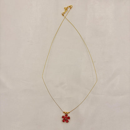 Red Floral Minimal Wire Necklace