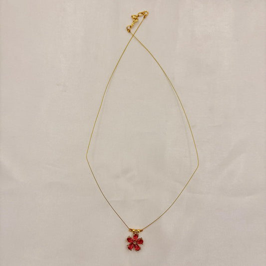 Red Floral Minimal Wire Necklace