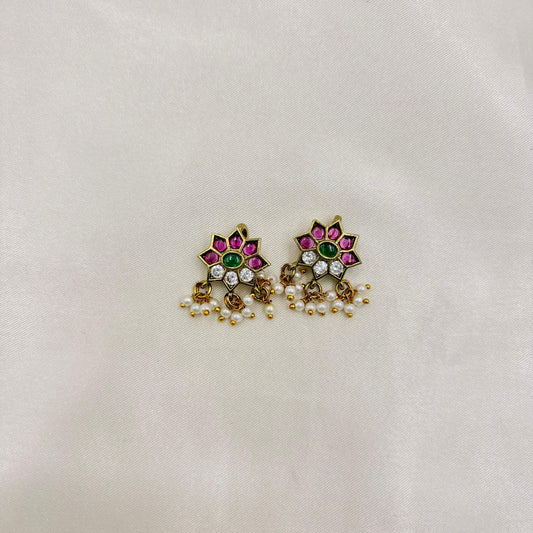Lotus Kundan Bugudi with Pearl Drops – Traditional South Indian Ear Cuff (Pair)