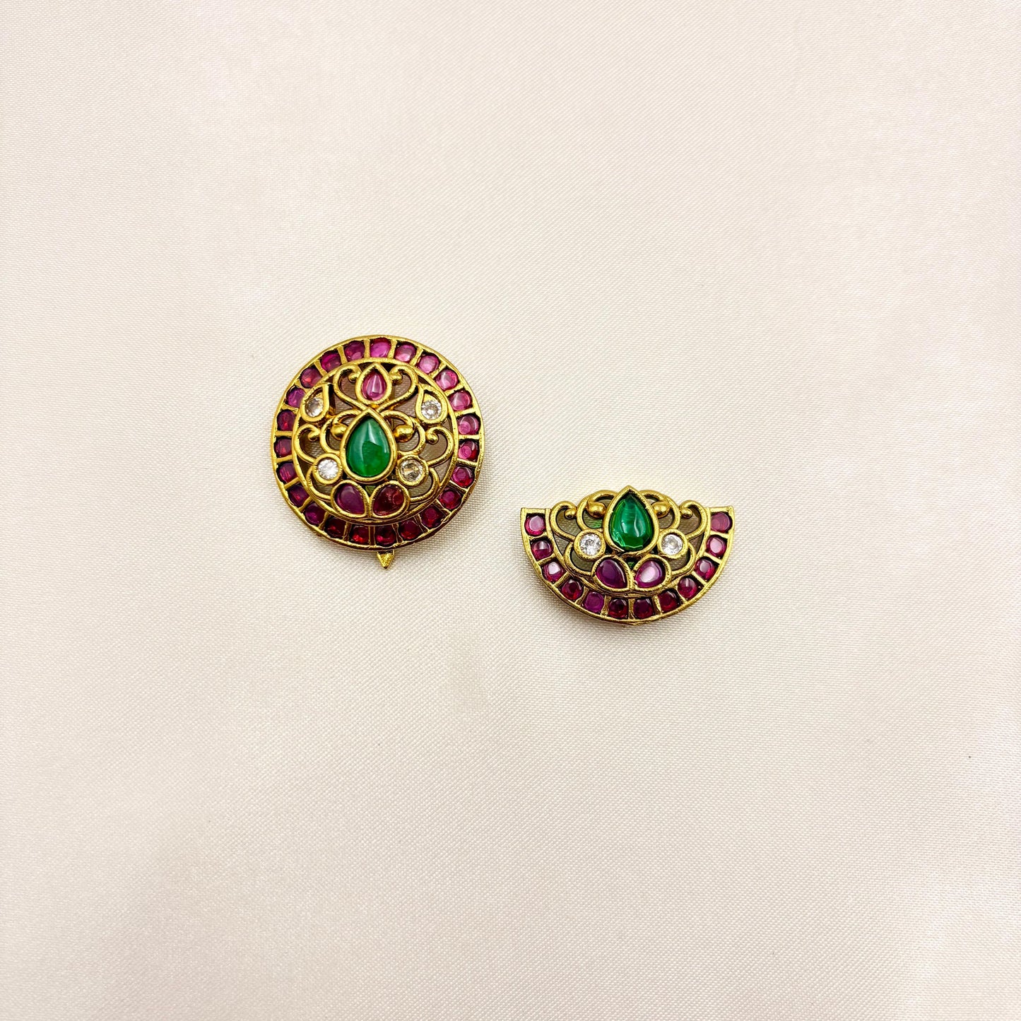 Traditional Sun & Moon Stone Hair Accessories – Antique Gold Temple Jewellery Bridal Hair Pins