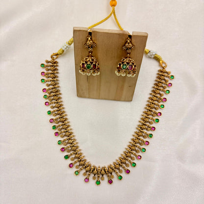 ✨ Ruby–Emerald Antique Necklace Set – Traditional • Elegant • Timeless