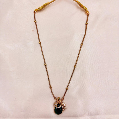 Antique Gold Peacock Pendant Necklace Set with Green Stone