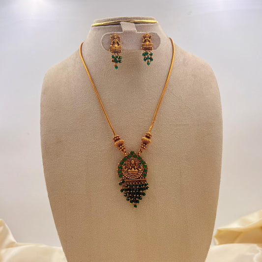 Antique Lakshmi Green Beads Temple Necklace Set