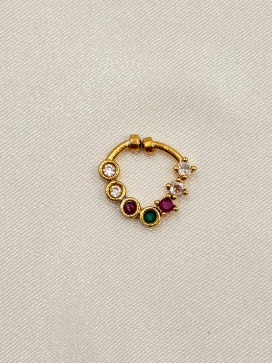 Multicolour Kundan Style Gold Finish Nose Pin