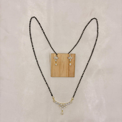 Gold Finish Minimal CZ Mangalsutra with Matching Drop Earrings