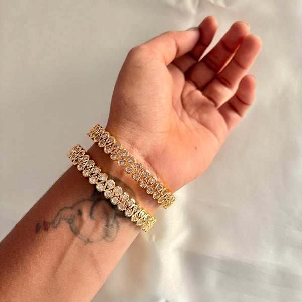 Elegant CZ Tear Drop Kada Bangles (Pair) – Gold Finish