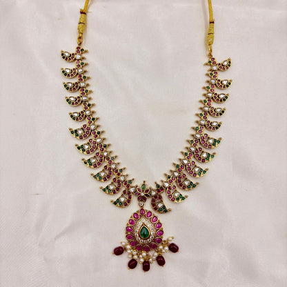 Traditional Multi-Colour Kemp Necklace Set with Earrings – Temple Jewellery Design