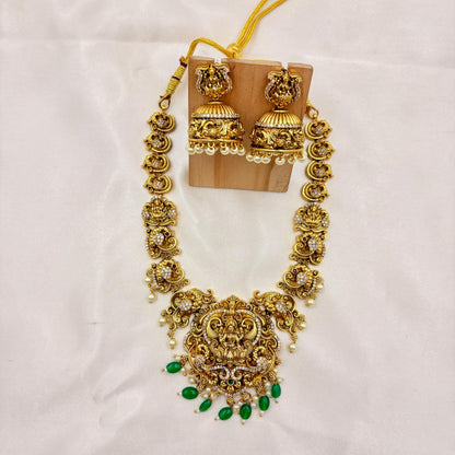 ✨ Antique Lakshmi Temple Necklace Set | Premium Micro Gold Polish