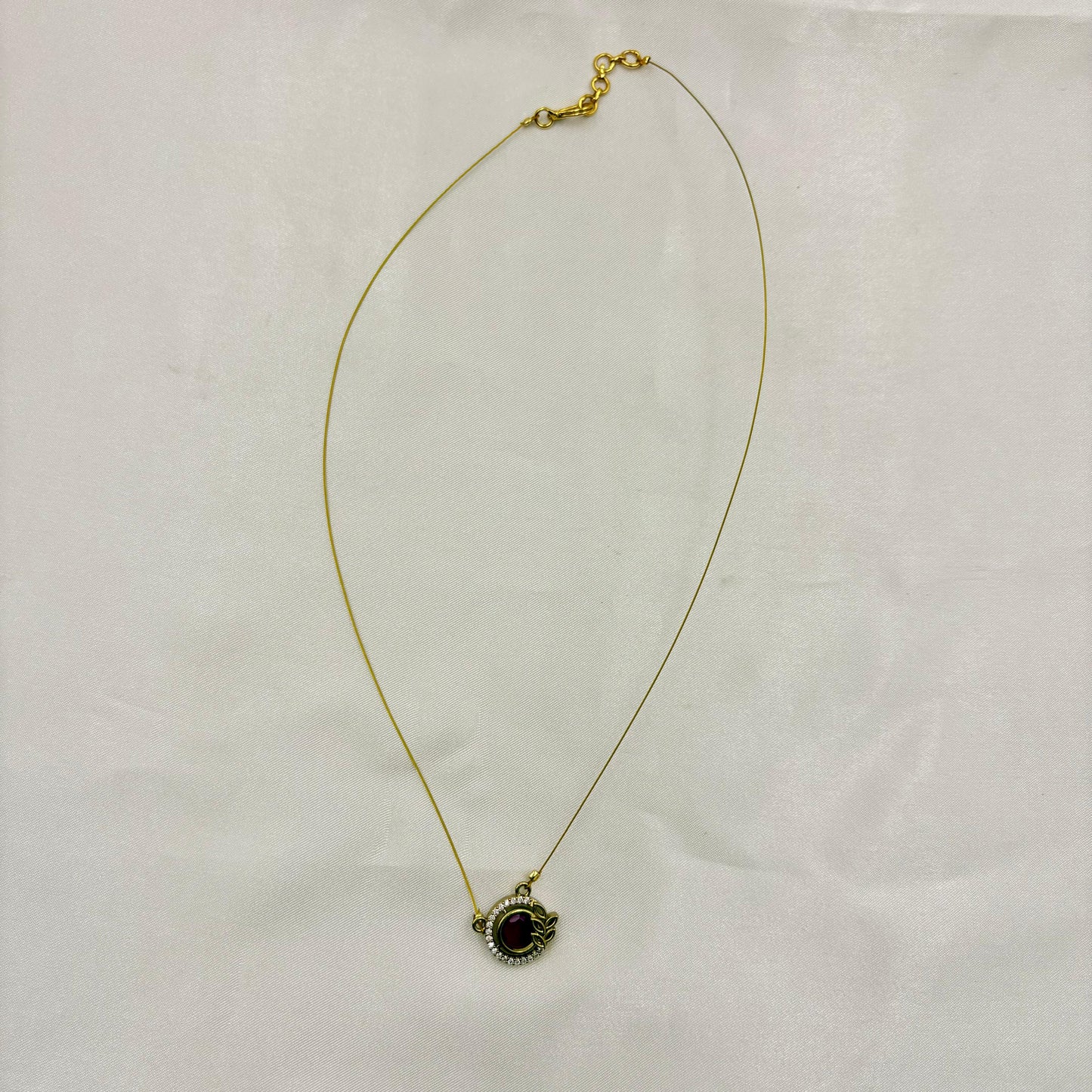 Ruby Stone Floral Charm Wire Necklace