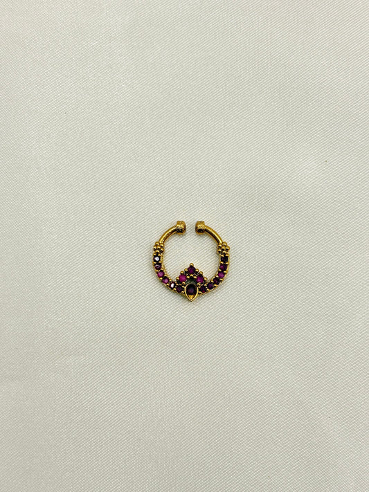 Royal Purple Stone Designer Nose Pin – Gold Finish
