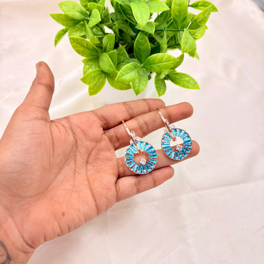 Rose Gold Blue Crystal Circle Drop Earrings