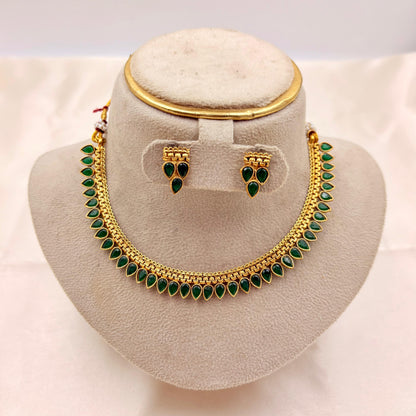 Green Enamel Teardrop Necklace Set | Traditional Lightweight Jewellery
