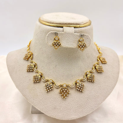 Elegant Gold-Plated AD Stone Chandelier Necklace Set with Earrings | Lightweight Party Wear Jewellery