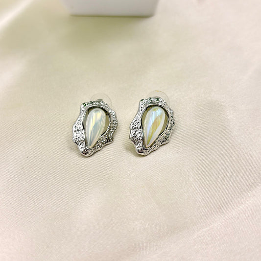 Iridescent Shell Silver Stud Earrings – Modern Statement Studs