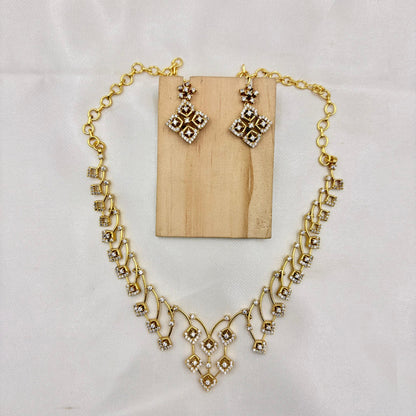 Elegant AD Diamond Look Necklace Set with Geometric Earrings | Party & Festive Wear Jewellery