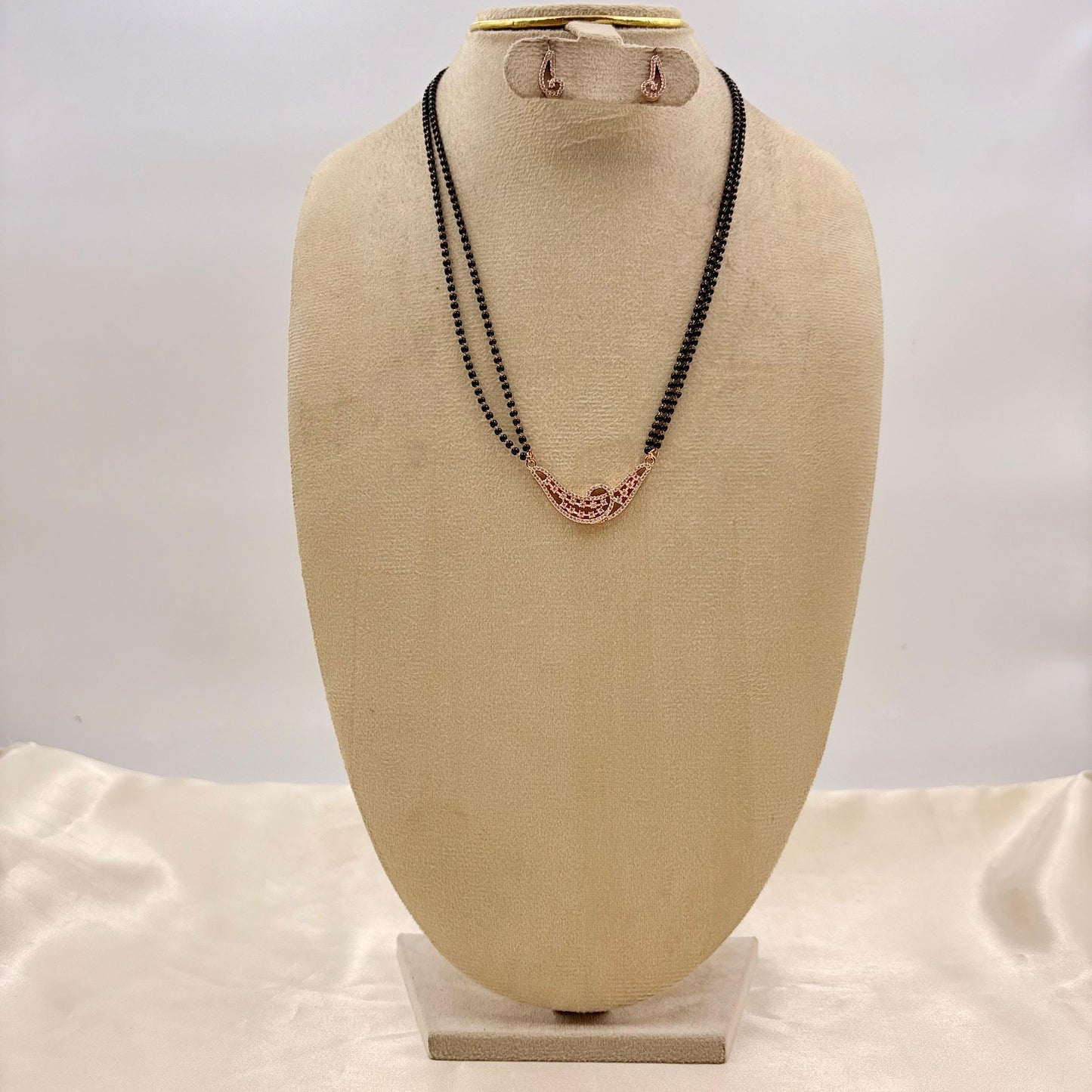 Rose Gold Finish CZ Wave Mangalsutra with Matching Earrings