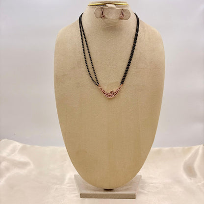 Rose Gold Finish CZ Wave Mangalsutra with Matching Earrings