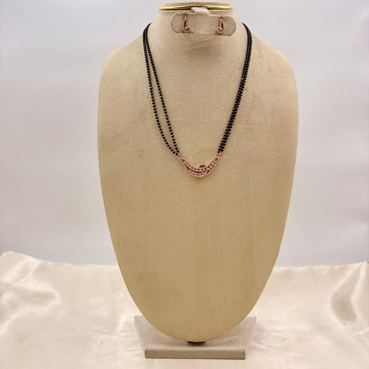 Rose Gold Finish CZ Wave Mangalsutra with Matching Earrings
