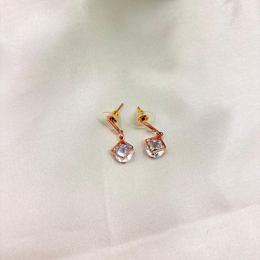 Rose Gold Square Crystal Drop Earrings