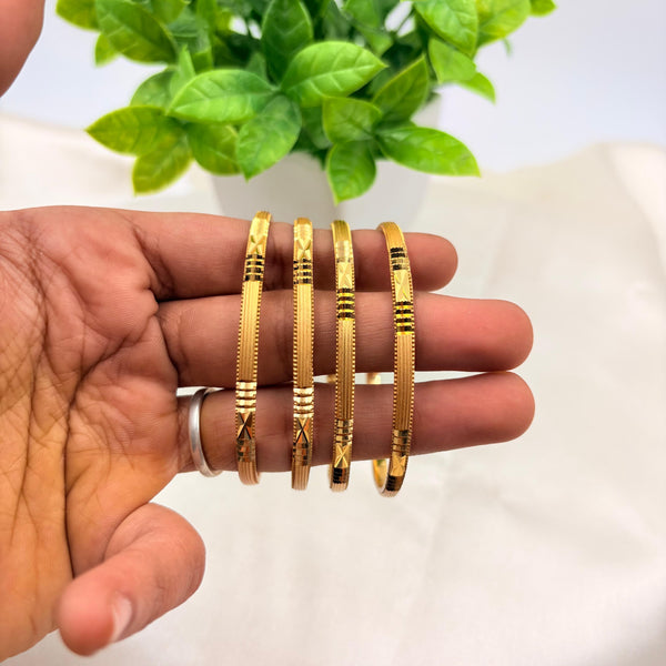Gold Finish Minimal Black Enamel Daily Wear Bangles – Elegant Slim Traditional Bangles (Set of 4)
