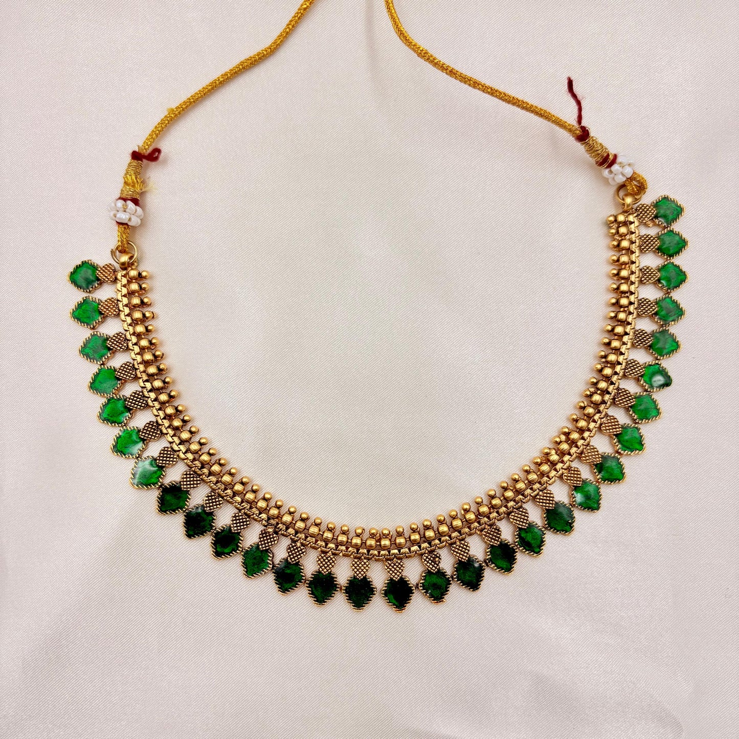 Gold-Plated Green Stone Choker Set | Traditional Necklace with Matching Earrings
