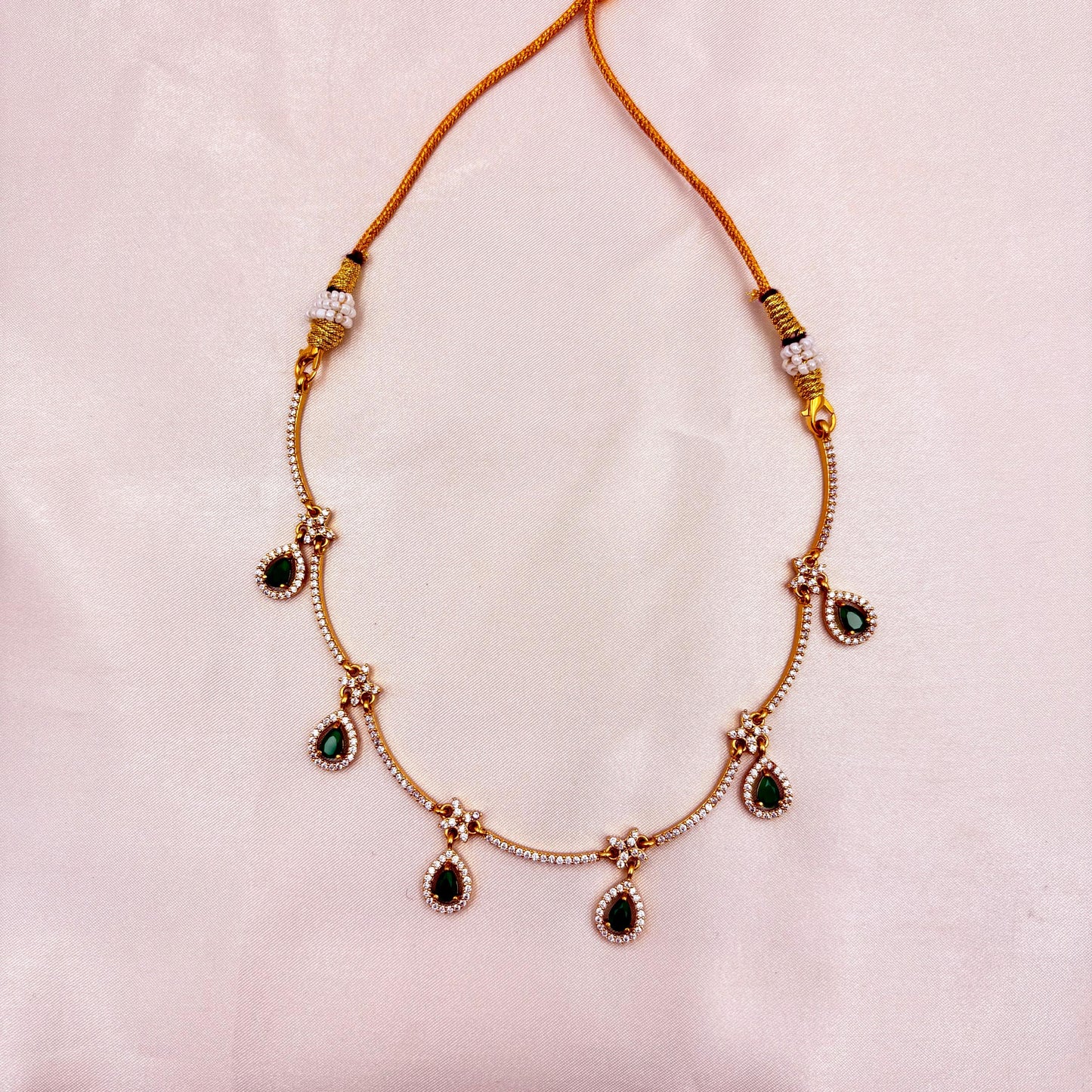 Elegant Gold Finish Green Teardrop Necklace Set