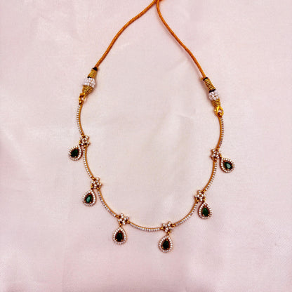 Elegant Gold Finish Green Teardrop Necklace Set