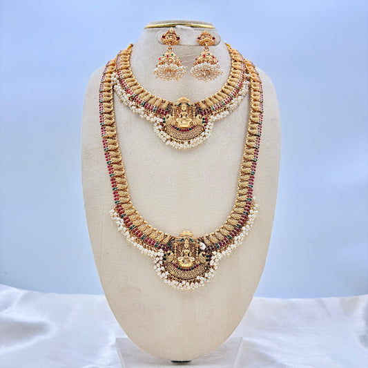 Grand South Indian Bridal Temple Jewellery Set with Goddess Lakshmi Motifs & Vaddanam