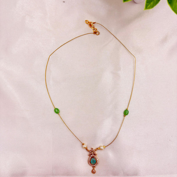 Minimal Gold Finish Green Drop Pendant Wire Necklace