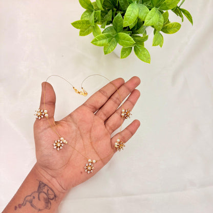 Gold Finish Minimal Floral Wire Necklace with Pearl Accents