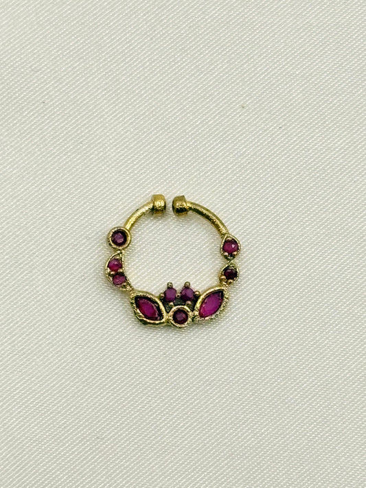 Traditional Ruby Stone Nose Pin – Gold Finish Open Fit