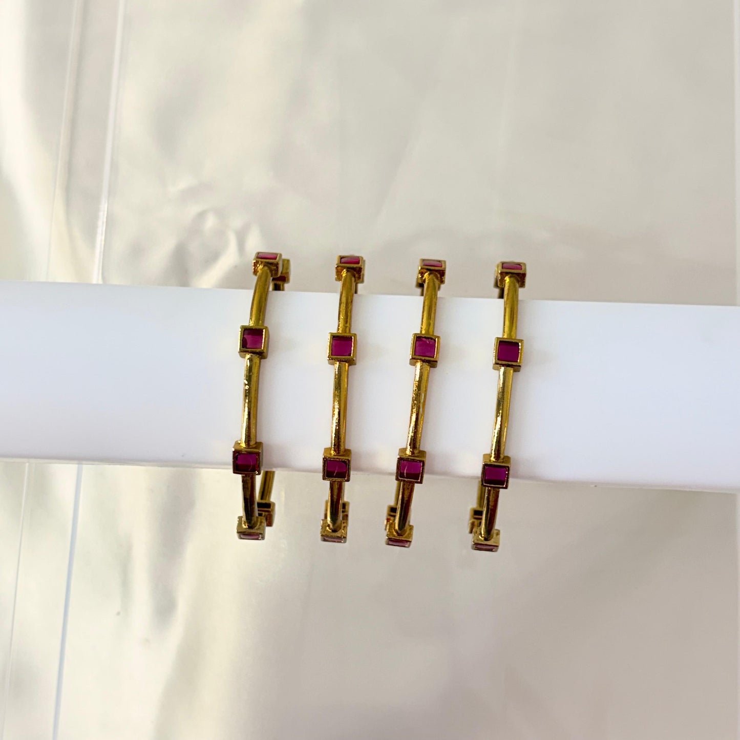 Gold-Plated Minimal Square Ruby Stone Bangles – Elegant Slim Design