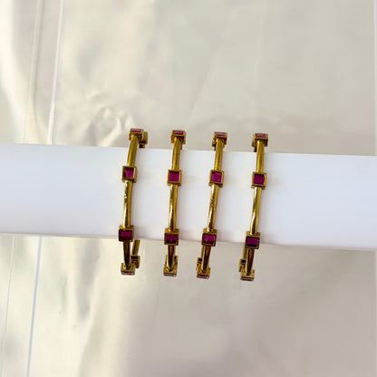 Gold-Plated Minimal Square Ruby Stone Bangles – Elegant Slim Design