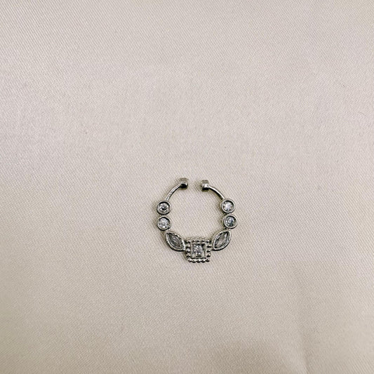 Elegant Silver CZ Nose Pin (Non-Piercing) | Adjustable Nath | Daily & Bridal Wear