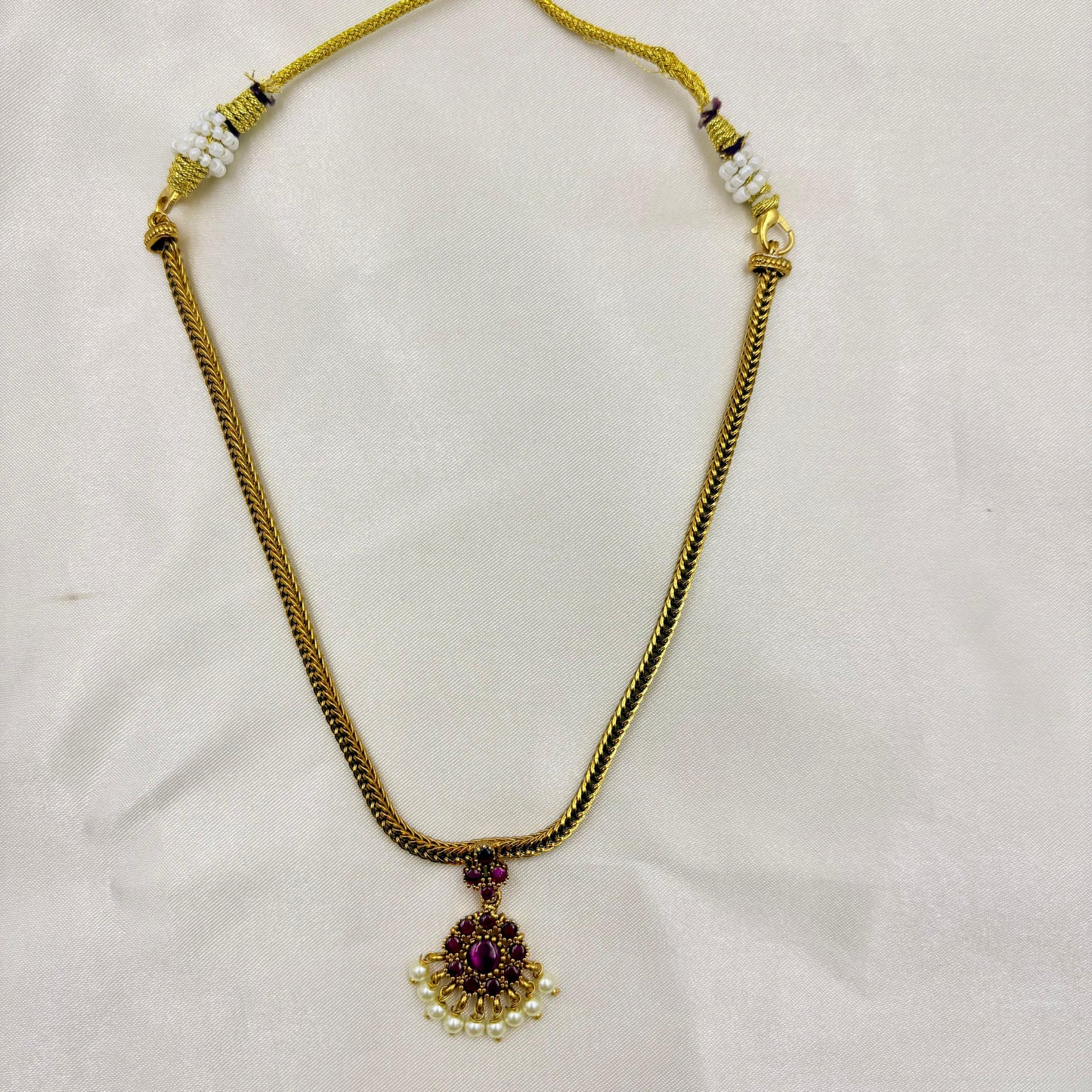 ✨ Ruby Pearl Pendant Necklace Set | Traditional & Timeless