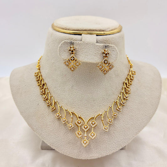 Elegant AD Diamond Look Necklace Set with Geometric Earrings | Party & Festive Wear Jewellery