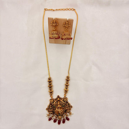 Temple Lakshmi Red Beads Necklace Set